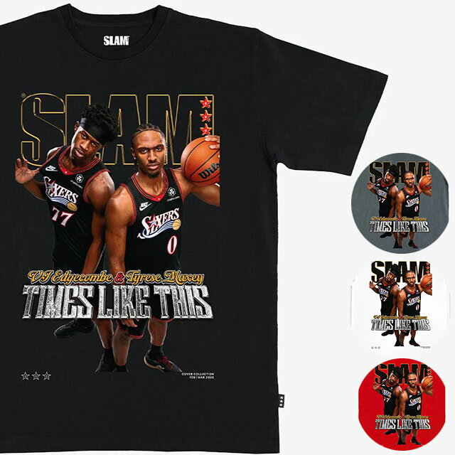 Rakuten - タイリース マキシー&VJ エッジコムモデル スラム フィラデルフィア 76ers Tシャツ海外取寄 2026 SLAM COVER T-SHIRT TYRESE MAXEY VJ EDGECOMBE PHILADELPHIA 76ERS ブラック チャコール ホワイト レッド