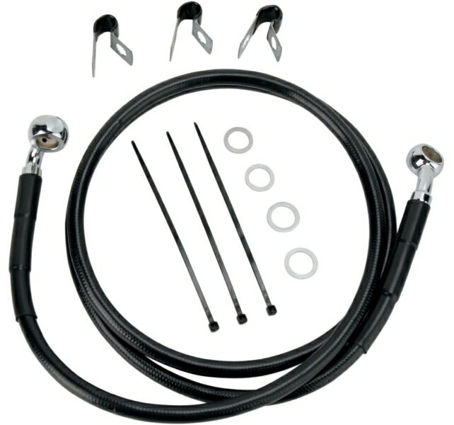 フロントブレーキラインキット 2000〜07年FLソフテイル ブラック：117cm (+2インチ)
