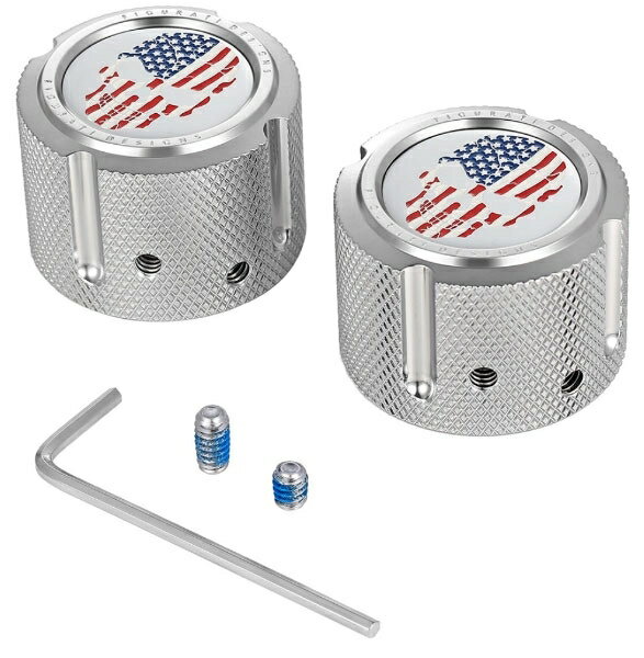 ステンレス フロントアクスルナットカバー：AMERICAN FLAG SKULL　2008年以降モデル