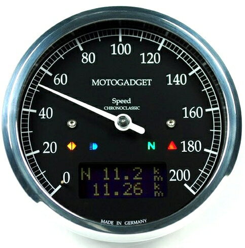 【2004081】 MOTOSCOPE CHRONOCLASSIC スピードメーター 200km/h　【リング】：ポリッシュ　【ディスプレイ】：Dark Edition