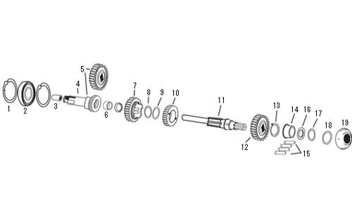 【【17】 DS194327】 スポーツスター 4速ミッション メインシャフト＆コンポーネント
