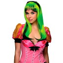 ブラック/グリーン　ロング　ウィッグ、かつら　大人用　リボン付き　NEON DOLL GREEN WIG　コスプレ