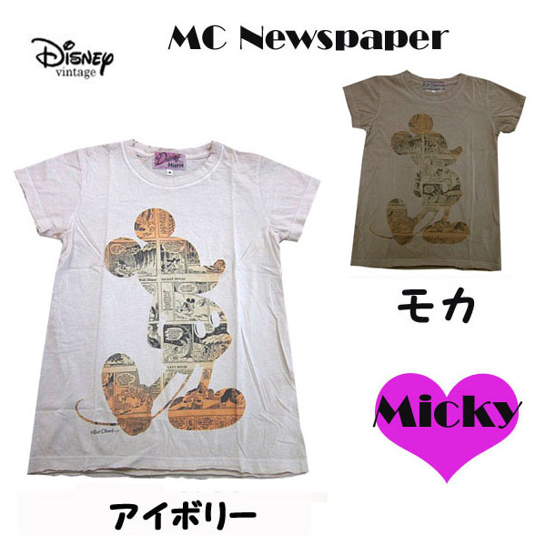 ディズニー ビンテージ DISNEY VINTAGE レディース Tシャツ MC Newspaper アニメ キャラクター ミッキー ミッキーマウス 全国送料無料