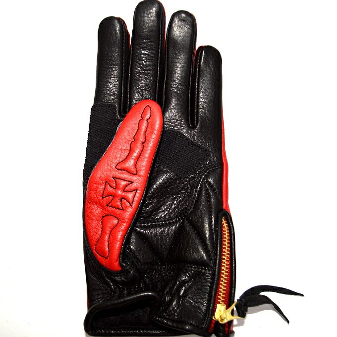 SKULLFLIGHTスカルフライト3シーズン対応撥水加工オールレザーグローブBONEGLOVEボーングローブブラックtimes;レッド色全10色送料無料
