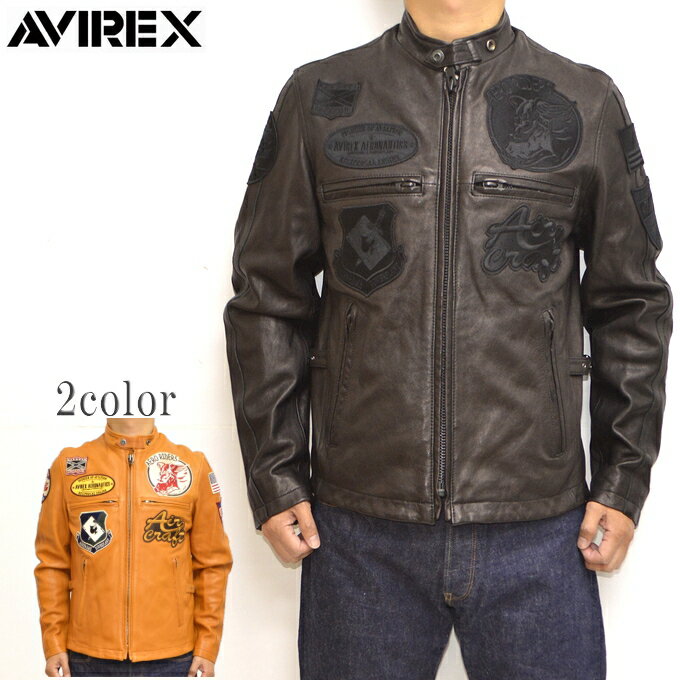 アヴィレックス ライダースジャケット メンズ AVIREX アヴィレックス 6121043 パッチド ライダース ジャケット シングル レザージャケット 革ジャン アビレックス バイカー アウター メンズ 送料無料