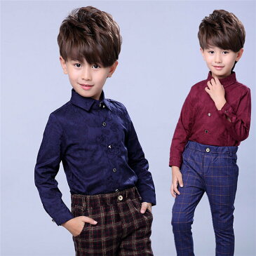 男の子シャツ キッズトッブス ワインレッド 長袖 卒業式/発表会/七五三/子供着演出舞台フォーマル 90〜140cm