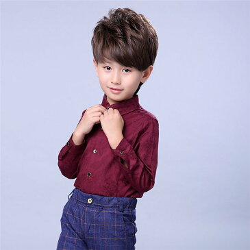 男の子シャツ キッズトッブス ワインレッド 長袖 卒業式/発表会/七五三/子供着演出舞台フォーマル 90〜140cm