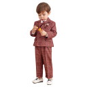 レッド/ブルー チェック柄 キッズ スーツセット 子供スーツ キッズ服 男の子衣装 ズボン、コート、ベスト、蝶リボン 4点セット 上下セット セットアップ 演出...