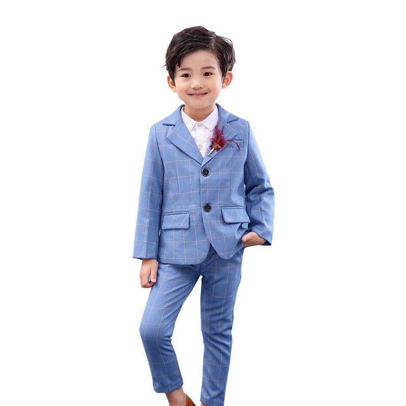 水色　チェック柄　キッズ　スーツセット　子供スーツ キッズ服