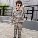 カーキ チェック柄 キッズ スーツセット 子供スーツ キッズ服 男の子衣装 ズボン、コート 2点セット 上下セット セットアップ 演出/入園式/発表会/七五三/...