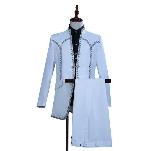 ホワイト メンズ スーツ スーツセット 上下セット タキシード メンズ タキシード パンツ 演出服 フォーマル 結婚式/パーティ/司会 ジャケット、ズボン セットアップ