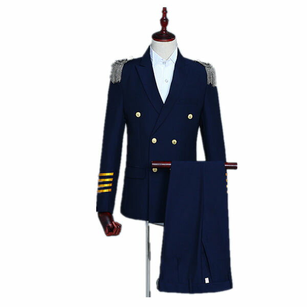 ネイビー/ホワイト メンズ スーツ スーツセット 上下セット セットアップ 2点セット 花柄 タキシード メンズ タキシード パンツ 演出服 華麗な王族服 王子様 ヨーロッパ風 復古風 コスプレ衣装 宮廷服 コスチューム 貴族服