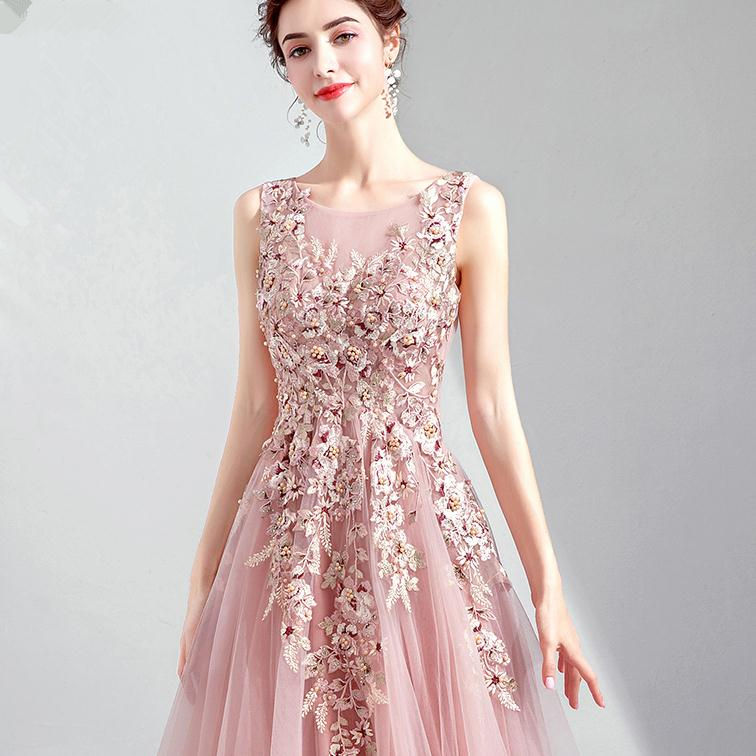 ピンク フォーマルドレス レース 花柄 ロングドレス パーティードレス ワンピース カラードレス 二次会 演奏会 披露宴 結婚式 発表会 忘年会 演出舞台 マキシ丈 マキシ丈