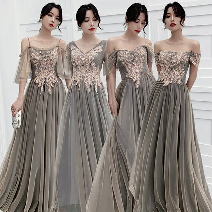 グレー 4デザイン パーティードレス ワンピース二次会演出司会ブライズメイド ドレス結婚式お呼ばれ ロング丈 ロングドレス マキシ丈 ブライズメイド ドレス フォーマルドレス