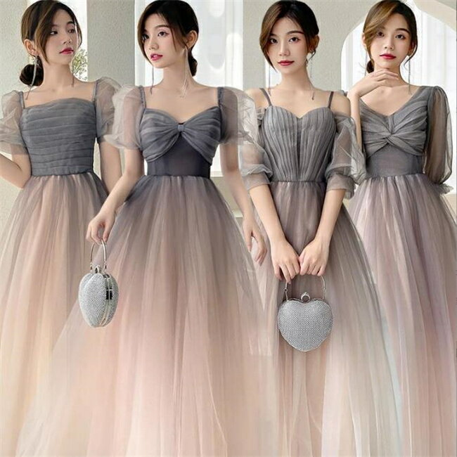 S～2XL予約 4デザイン ブライズメイドドレス パーティードレス ワンピース二次会演出司会結婚式お呼ばれ ロングドレス マキシ丈 ミディアムドレス ブライズメイド ドレス 二次会ドレス フォーマルドレス 大きいサイズ エレガント 結婚式 二次会 お花嫁