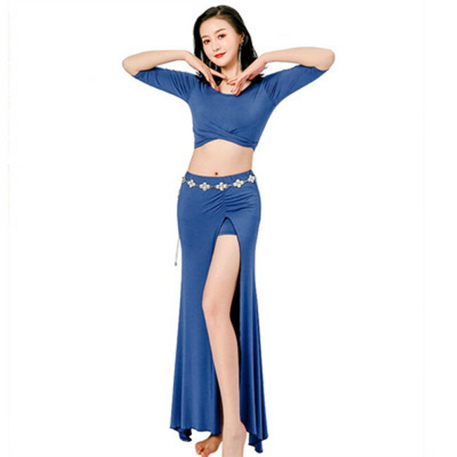 9色入荷 上下セット ベリーダンス衣装 舞台服 演出用 レッスン着 ステージ衣装、練習用 レッスン トップス+ズボン 2点セット ブルー ステージ衣装練習用 ベ...