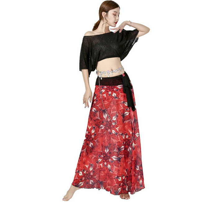 ブラック/ホワイト上下セット ベリーダンス衣装 舞台服 演出用 レッスン着 ステージ衣装、練習用 レッスン トップス+スカート 2点セット ステージ衣装練習用 ...