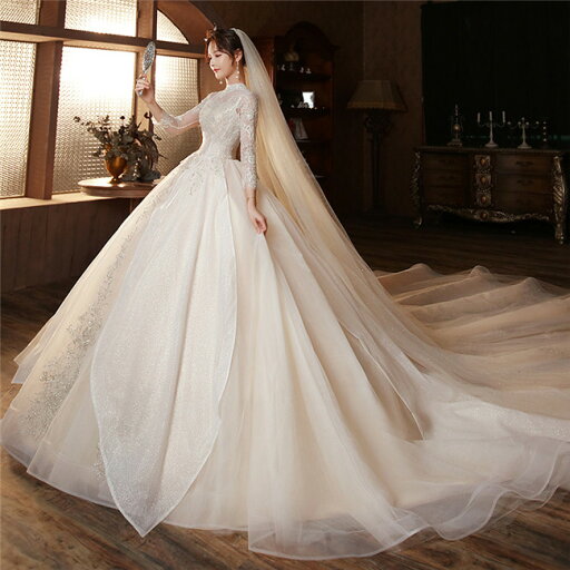 シャンパン ウェディングドレス Aライン 七分袖 ロングドレス ウェディングドレス レース 編み上げタイプ s〜4xl Wedding Dress お花嫁 結婚式 撮影演出 レディースウェディングドレス 床付き/トレーン オーダーメイド可能 シャンパン ウェディングドレス Aライン 七分袖 ロングドレス ウェディングドレス レース 編み上げタイプ s〜4xl Wedding Dress お花嫁 結婚式 撮影演出 レディースウェディングドレス 床付き/トレーン オーダーメイド可能