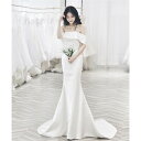 ホワイトオフショルダー ウェディングドレス Aライン ファスナータイプ トレーン レース 素地 xs〜xl Wedding Dress お花嫁 結婚式 旅行撮影演出 レディースウェディングドレス(4)