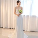 ホワイト 吊りスカート ウェディングドレス Aライン ファスナータイプ トレーン レース 素地 xs~xl Wedding Dress お花嫁 結婚式 旅行撮影演出 レディースウェディングドレス