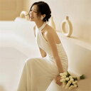 首掛け ホワイト ウェディングドレス Aライン ロングドレス イブニングドレス ノースリーブ トレーン ファスナータイプ xs~xl Wedding Dress お花嫁 結婚式 旅行撮影演出 レディースウェディングドレス エレガント パーティードレス 背が露出