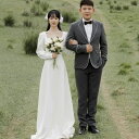 ホワイト ウェディングドレス Aライン レース 長袖 ロングドレス イブニングドレス ファスナータイプ xs〜xl Wedding Dress お花嫁 結婚式...