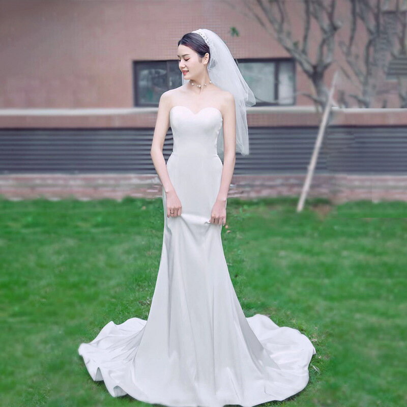 ホワイト ウェディングドレス マーメイド トレーン ビスチェ ロングドレス イブニングドレス xs〜xl Wedding Dress お花嫁 結婚式 旅行撮影演出 レディースウェディングドレス エレガント パーティードレス