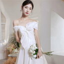 ホワイト オフショルダー ウェディングドレス Aライン 半袖 ロングドレス ウェディングドレス レース 素地 xs〜3xl Wedding Dress お花嫁 結婚式 旅行撮影演出 レディースウェディングドレス 編み上げ リボン