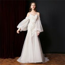 ホワイト 長袖 ウェディングドレス Aライン ファスナー 花柄 ロングドレス ウェディングドレス レース 素地 s〜l Wedding Dress お花嫁 結婚式 旅行撮影演出 レディースウェディングドレス(4)