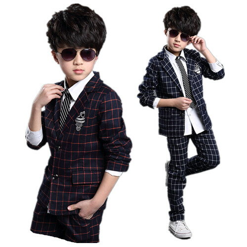 即納 子供スーツ キッズ服 チェック柄 男の子衣装 ズボン、ジャケット 2色2点セット 卒業式/入園式/発表会/七五三/フォーマル 120〜160cm