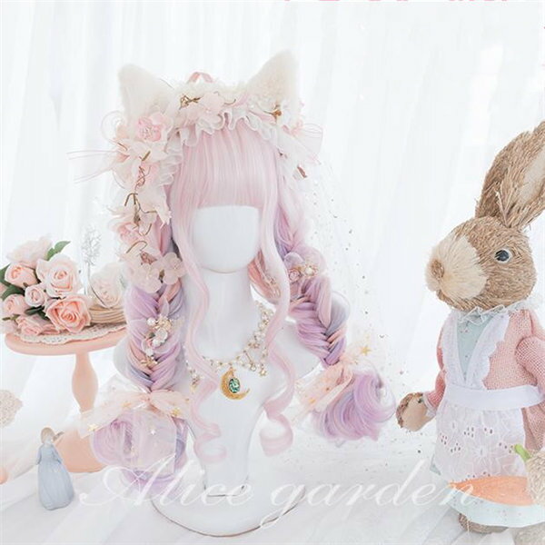 ピンク　ウィッグ 長髪 ロング ロリータ 原宿風 巻き毛 ぱっつん前髪 ゆめかわ カール パーマ 可愛い ロング 耐熱ウィッグ コスチューム 仮装 自然 ナチュラル イベント 文化祭 普段使い　かつら　レディース　ウィッグ　アッシュ 日常 ウェーブ　大人用　グラデーション