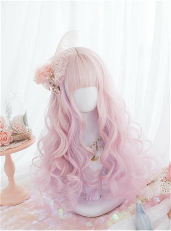 ピンク　ウィッグ 長髪 ロング ロリータ 原宿風 巻き毛 ぱっつん前髪 ゆめかわ カール パーマ 可愛い ロング 耐熱ウィッグ コスチューム 仮装 自然 ナチュラル イベント 文化祭 普段使い　かつら　レディース　ウィッグ　アッシュ 日常 ウェーブ　大人用　グラデーション