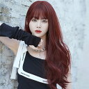 レッド 66cm 長髪 ロング ロリータ 原宿風 巻き毛 ぱっつん前髪 可愛い ロング 耐熱ウィッグ コスチューム 仮装 自然 ナチュラル イベント 文化祭 普...
