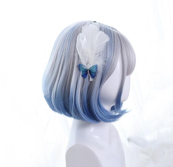 グラデーション　30cm　ショート ロリータ 原宿風 前髪 可愛い 耐熱ウィッグ コスチューム 仮装 自然 ナチュラル イベント 文化祭 普段使い　かつら　レディース　ウィッグ　アッシュ 日常 ウェーブ　大人用　ピンク/ブラック/ブルー