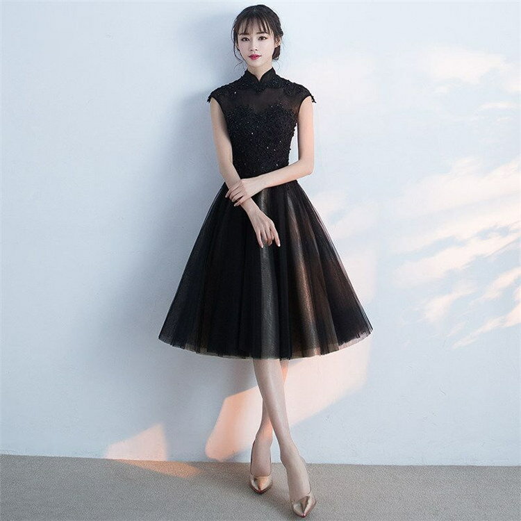 ブラック　二次会ドレス パーティードレス　ミニドレス　フォーマルドレス　ミニ丈　ワンピース二次会..