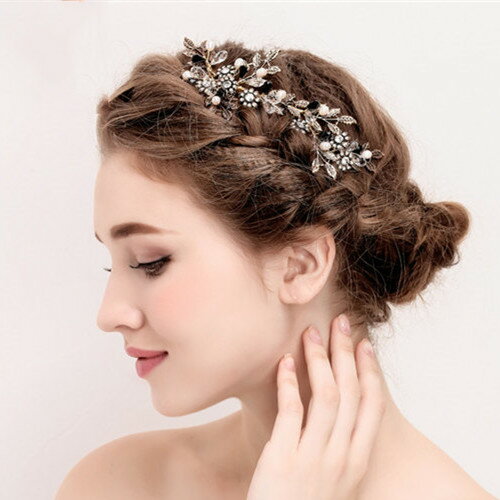 2点セット ヘッドドレス ビーズ 花 パーティー ウェディング ブライダル 結婚式 2次会 演奏会 発表会 コンサート 披露宴 上品質なヘッドアクセサリー レディース お花嫁 髪飾り着物 ゴールド