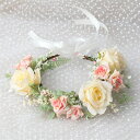 イエロー/ピンク 花冠 ウェディング花冠 花かんむり ヘッドドレス 造花 ウエディング ヘアーアクセサリー 花 ブライダル パーティー 花嫁ウエディングや姫様パーティや発表会、ダンス衣装★ファッションショー★ハンドメイド 花冠 ウエディング【花の冠】