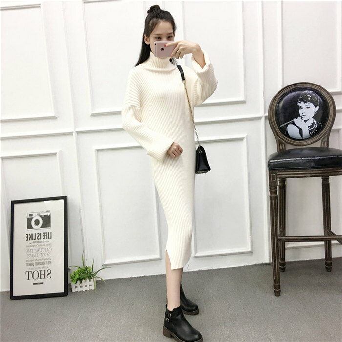 3色展開　【フリーサイズ】ニット セーター　レディース　チュニック ミモレ丈　ワンピ ニットワンピース エレガント かわいい おしゃれ 女性らしいシルエット