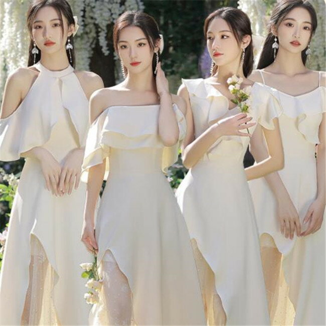 予約 4デザイン シャンパン ブライズメイドドレス パーティードレス ワンピース二次会演出司会結婚式お呼ばれ ロングドレス マキシ丈 ブライズメイド ドレス 二次会ドレス フォーマルドレス