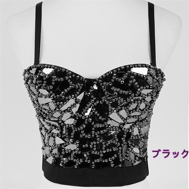 4色　クリスタル　キラキラ　チョッキ　インナー キャミソール キャミ チューブトップ ヘソ出しトップ..