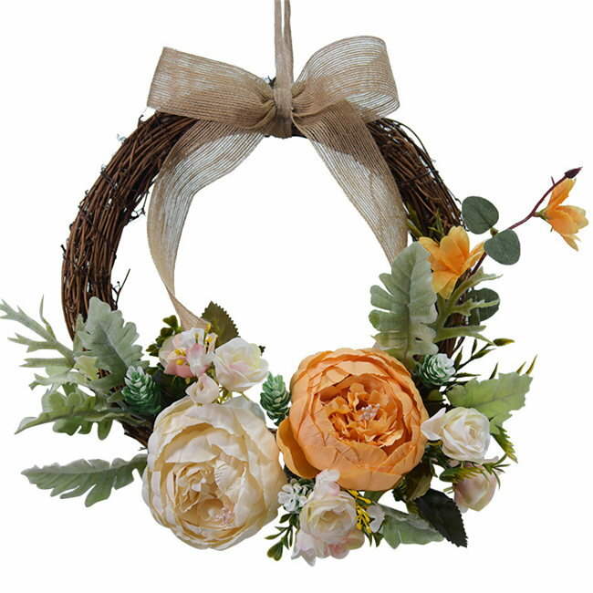 5色展開 造花 玄関 壁掛け 庭園 飾り 結婚式 造花 花輪 撮影 道具 壁飾り　ぼたん　ぼたんの花 ドアの花輪 ウェディング 引っ越し祝い 新築祝い　ひもを含む　26cm