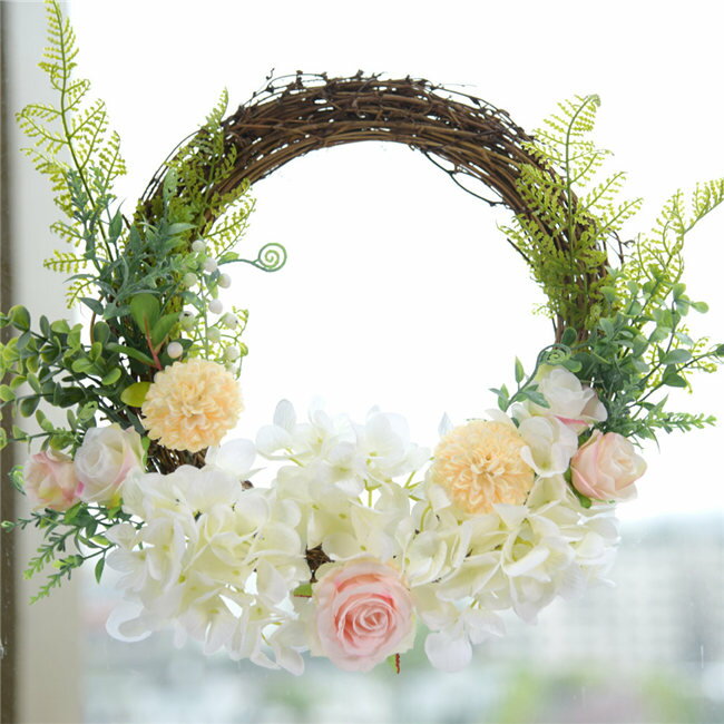 4色展開 造花 玄関 壁掛け 庭園 飾り 結婚式 造花 花輪 撮影 道具 壁飾り　アジサイ あじさい 紫陽花/ハンドメイド/雑貨 手芸用品 ドアの花輪 ウェディング 引っ越し祝い 新築祝い　ひもを含む　26cm