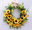 イエロー 造花 玄関 壁掛け 庭園 飾り 結婚式 造花 花輪 撮影 道具 壁飾り ドアの花輪 ウェディング 引っ越し祝い 新築祝い 40cm ヒマワリ 向日葵