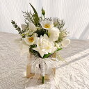 ホワイト ウェディングブーケ ブライダルブーケ チューリップ 薔薇 ヒナゲシ【ブーケ】ホワイト ウェディングブーケ 造花ブーケ ブライダルブーケ ラウンドブーケ...