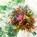 レッド【ブーケ】ウェディングブーケ/造花ブーケ/ブライダルブーケ/ラウンドブーケ/トスブーケ/結婚式/花束【直径約35cm】 ドレスと合わせて 撮影ブーケ