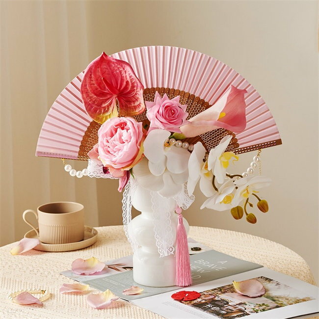 ピンク系　和装花嫁のブーケ 扇子