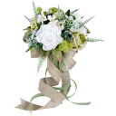グリーン【ブーケ】ウェディングブーケ/造花ブーケ/ブライダルブーケ/ラウンドブーケ/トスブーケ/結婚式/花束【直径約26cm】 ドレスと合わせて 撮影ブーケ