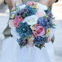 【ブーケ】ウェディングブーケ/造花ブーケ/ブライダルブーケ/ラウンドブーケ/トスブーケ/結婚式/花束【直径約25cm、高さ30cm】 ローズ