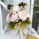 6色展開【ブーケ】ウェディングブーケ/造花ブーケ/ブライダルブーケ/ラウンドブーケ/トスブーケ/結婚式/花束【直径約23cm、高さ33cm】 シャンパン/レッド...