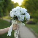 ホワイト ローズ【ブーケ】ウエディングブーケ 花嫁 ブーケ 手作り ウェディングブーケ 結婚式 ブライダルブーケ 造花 二次会 エレガント 海外挙式 【直径約2...